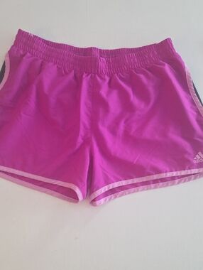adidas Women's Magent Fuschia Pink Athletic Shorts with Dark Gray Trim Medium